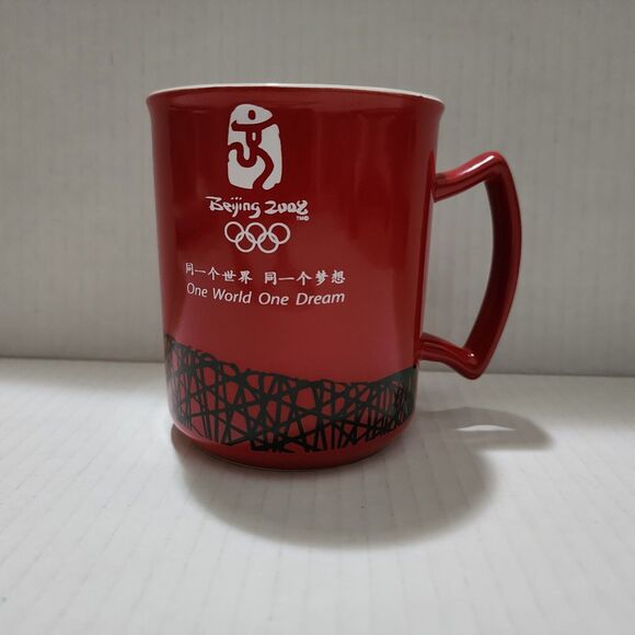 Beijing 2008 Olympic Ceramic Coffee Mug One World One Dream Red White Black - Picture 2 of 7